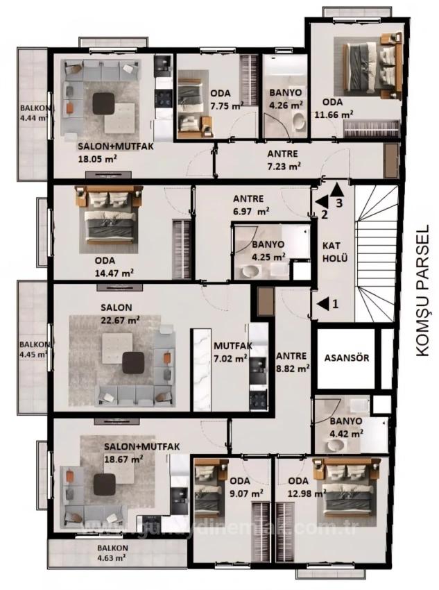 Luxury 2+1 Apartments For Sale From The Project On Cumhuriyet Street In Ortaca