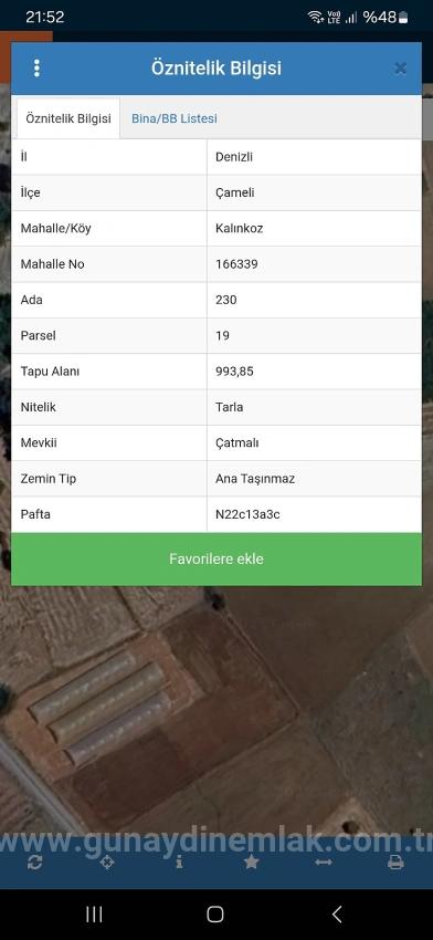 Поле Площадью 993 М² С Правом Собственности На Продажу В Денизли Чамели Калынкоз