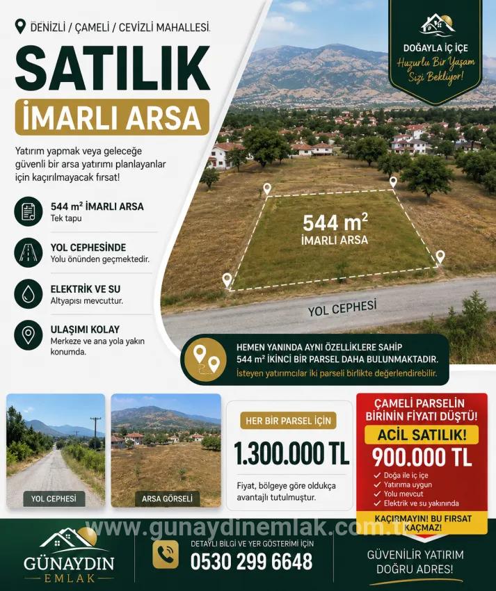 Çameli Cevizli Mah. Satılık Arsa - Konut İmar Durumlu - 544 m²