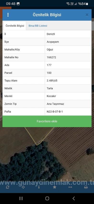 Denizli Acıpayamda 2.489 M² Tek Tapu Satılık Tarla